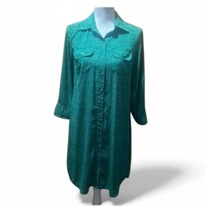 Cabi Green Long Sleeve Polka Dot Midi Shirt Dress S